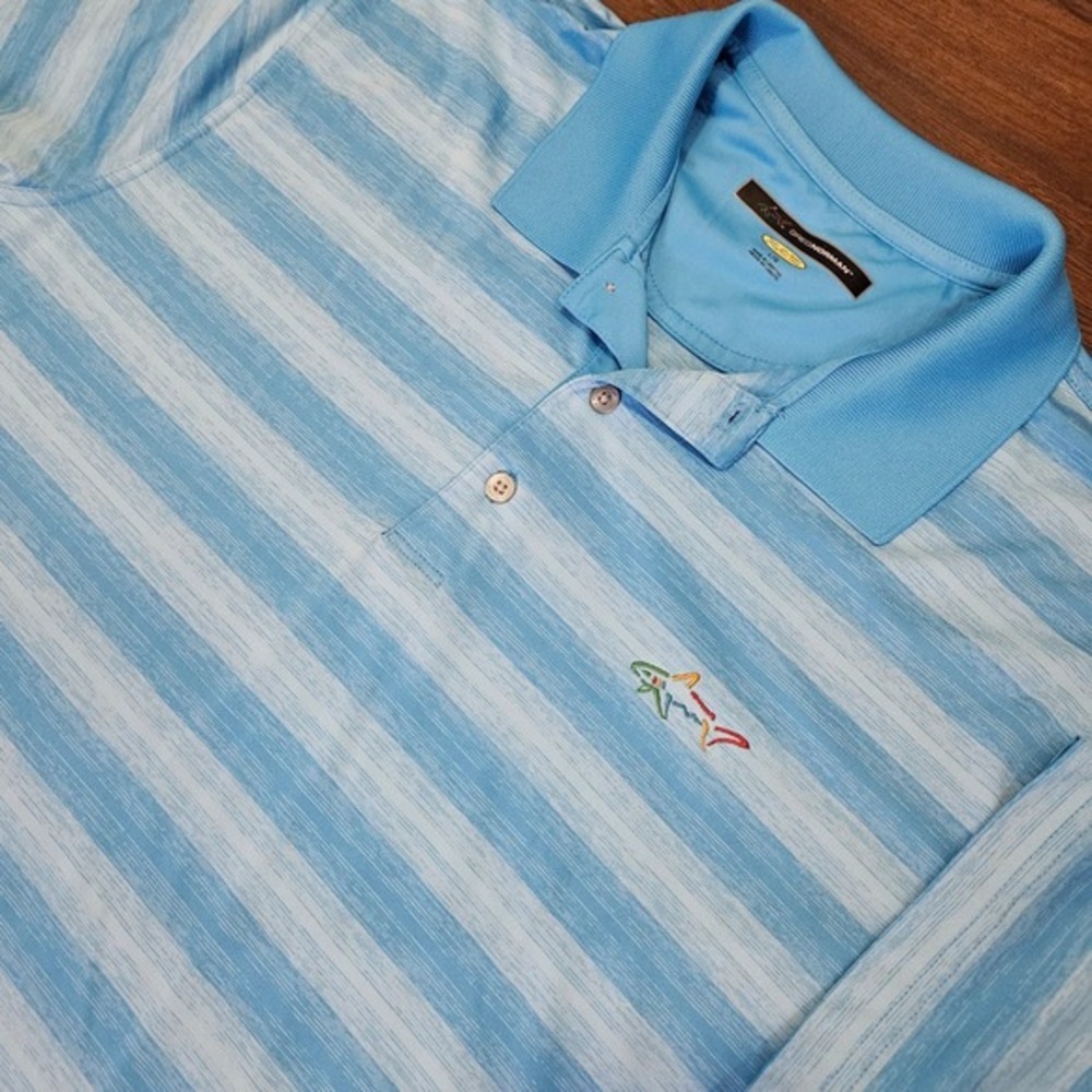 Greg‎ Norman Play Dry Performance Golf Polo Shirt Blue Stripe Size Large